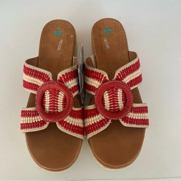 Baretraps Bliss Posture Plus Wedge Sandals Slides Women's red/cream Size US 9 M - Picture 4 of 9
